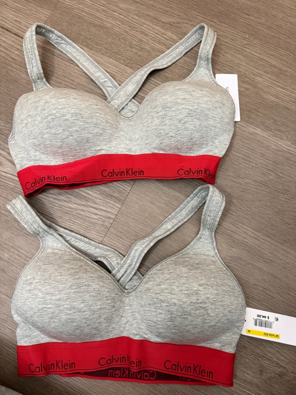 Calvin Klein Heather Gray Bralette with Red Logo Band